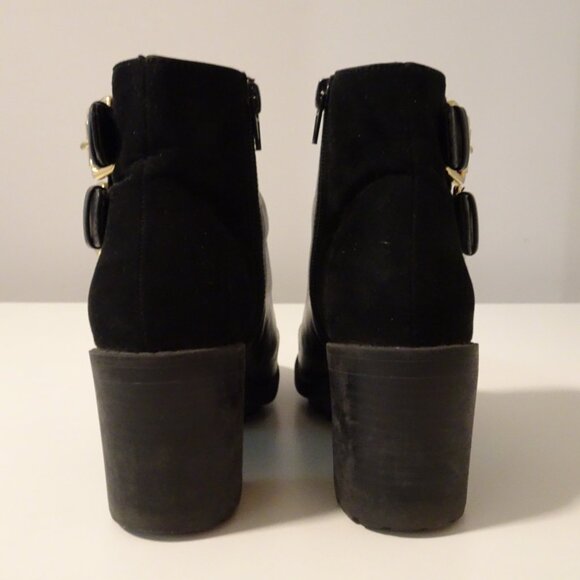 Zara Gold Buckle Detail Ankle Block-heeled Ankle Booties | Black | Size 36 - Picture 3 of 12